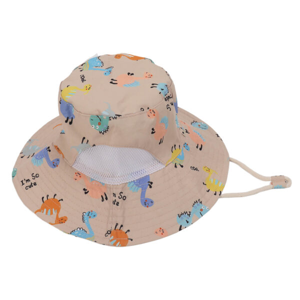 Baby Fisherman Hat Breathable Cartoon Printed Infant Sun Protection Hat with Windproof Rope for 6 Months to 3 Years Old Khaki Dinosaur - Image 5