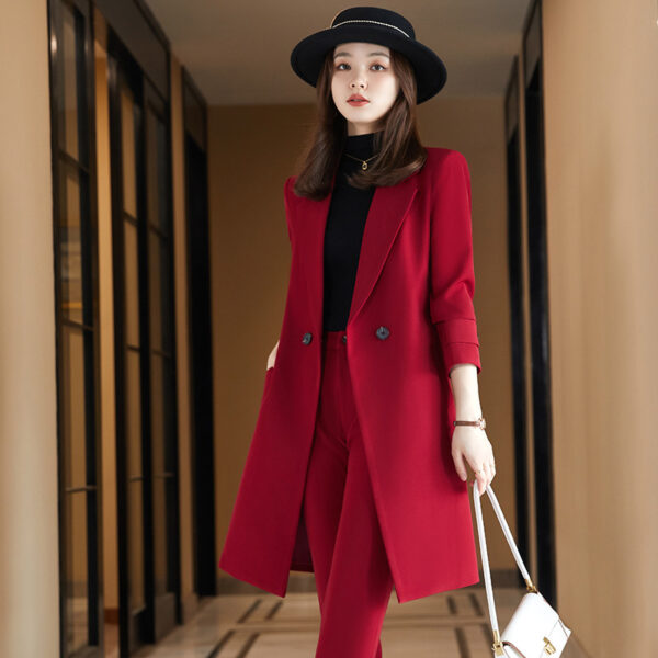 Long Sleeved Suit Jacket Women's Business Wear Long Trench Coat - Image 2