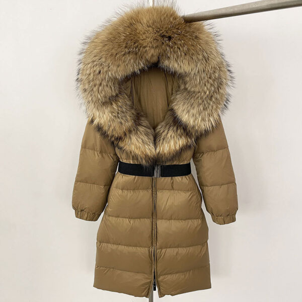 Women's Long Cinched Hoodie Real Fox Fur Collar Coat - Image 3