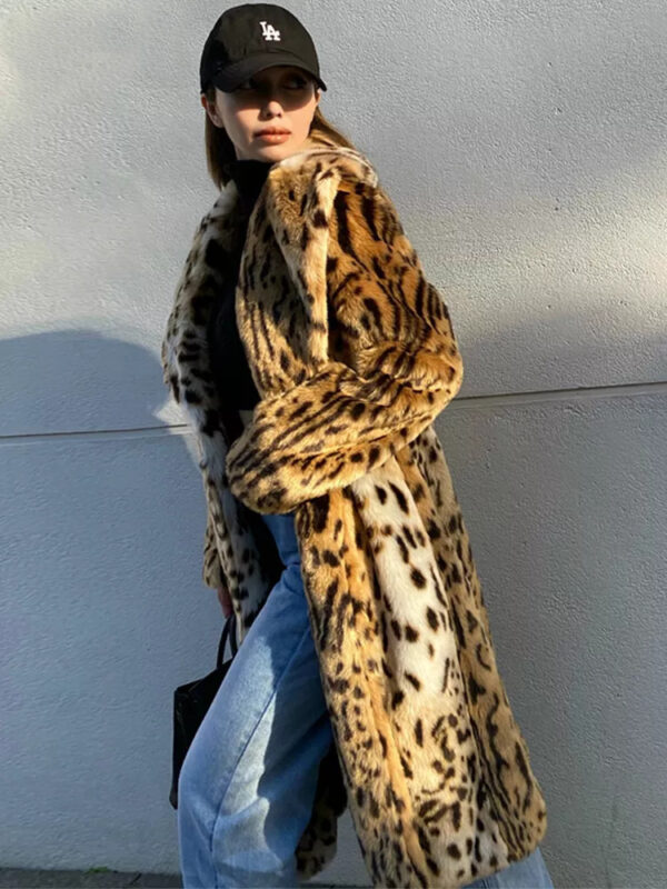 New Leopard Print Faux Fur Coat Women - Image 4