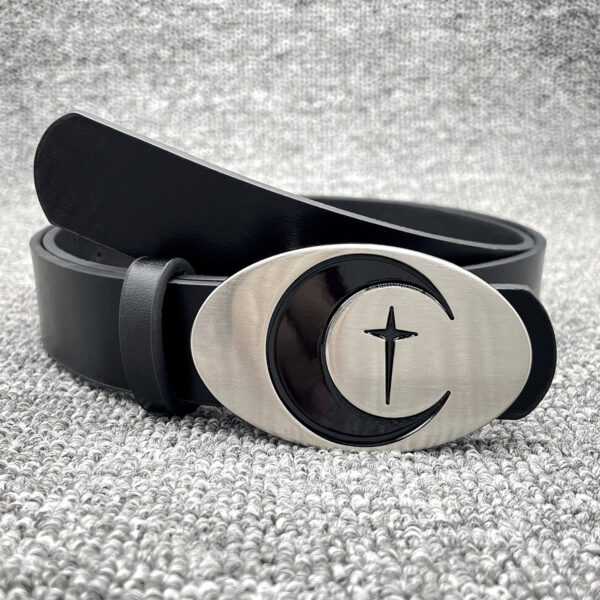 Personalized Distressed Metal Oval Moon Snap Button Decoration Belt - Image 4