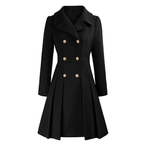 Women's Windbreaker Lapel Double Breasted Pocket A- Line Pea Coat - Image 7