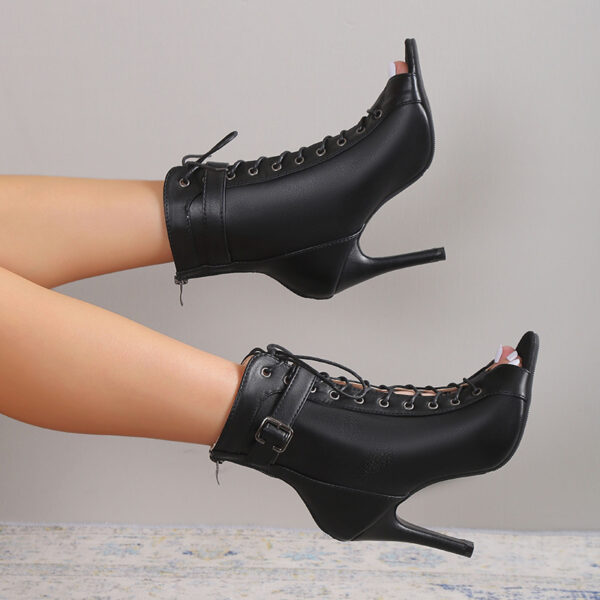 Peep Toe Strap Ring Foot Buckle Back Zipper Stiletto Heel Women's Shoes - Image 2