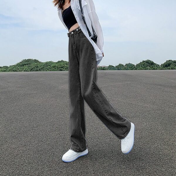 Women's Adjustable Waist Jeans High Waist Straight Pants Loose - Image 9