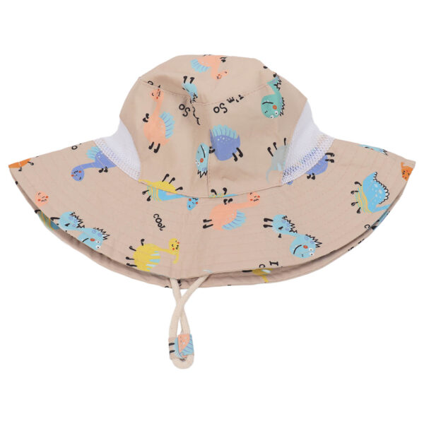 Baby Fisherman Hat Breathable Cartoon Printed Infant Sun Protection Hat with Windproof Rope for 6 Months to 3 Years Old Khaki Dinosaur - Image 9