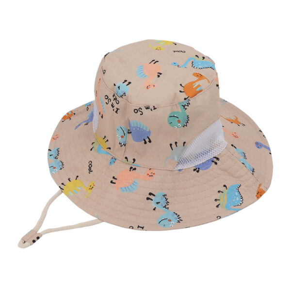 Baby Fisherman Hat Breathable Cartoon Printed Infant Sun Protection Hat with Windproof Rope for 6 Months to 3 Years Old Khaki Dinosaur - Image 3