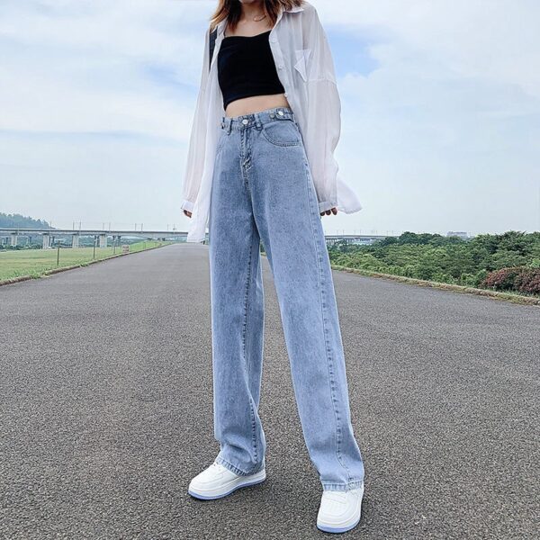 Women's Adjustable Waist Jeans High Waist Straight Pants Loose - Image 7