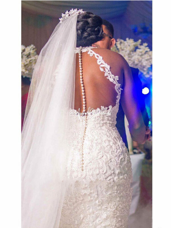 Vintage Lace Beaded Wedding Dresses Sheer Neck Mermaid Bridal Dresses Wedding Gowns - Image 2