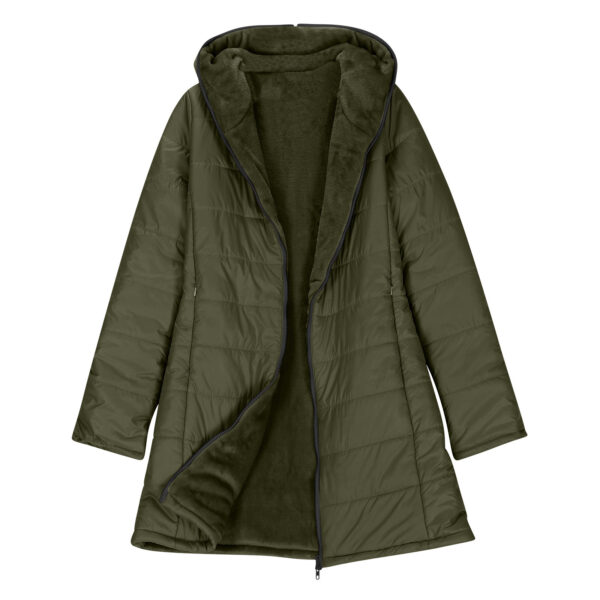 European And American Zipper Outer Wear Hooded Warm Fleece-lined Mid-length Winter Women's Coat - Image 8