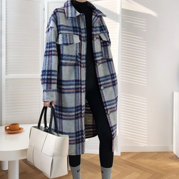 Women's Mid-length Thickened Woolen Check Coat - Image 7