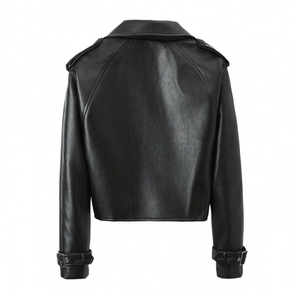 Women's Solid Color Casual Loose Fit Leather Jacket - Image 2