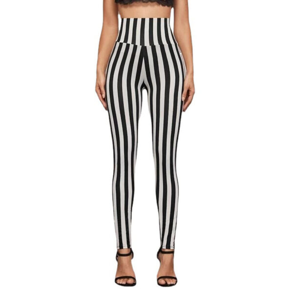 Vertical Stripes High Waist Leggings Cropped Skinny Pants - Image 4