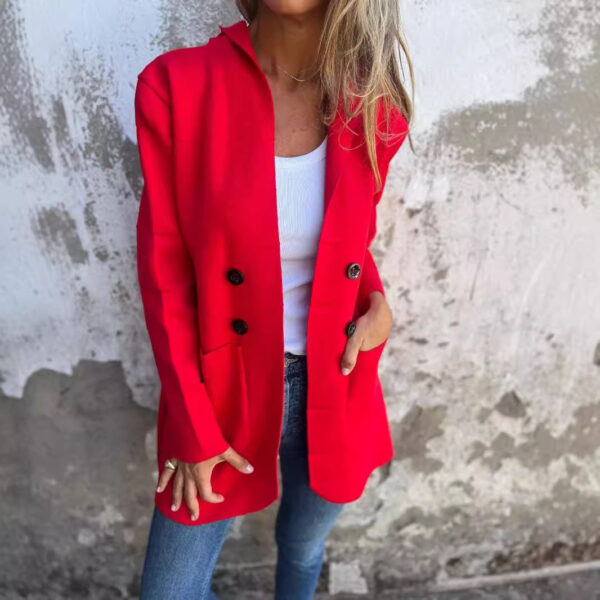 Solid Color Hooded Casual Button Trench Coat - Image 6