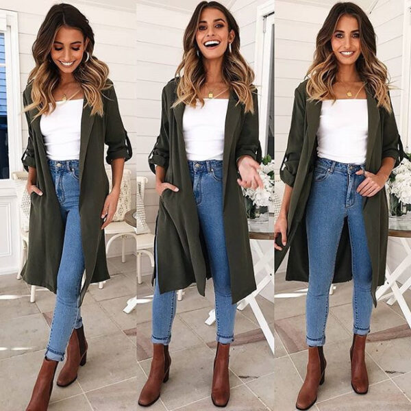 Women's New Fashion Mid Length Hooded Thin Windbreaker Jacket