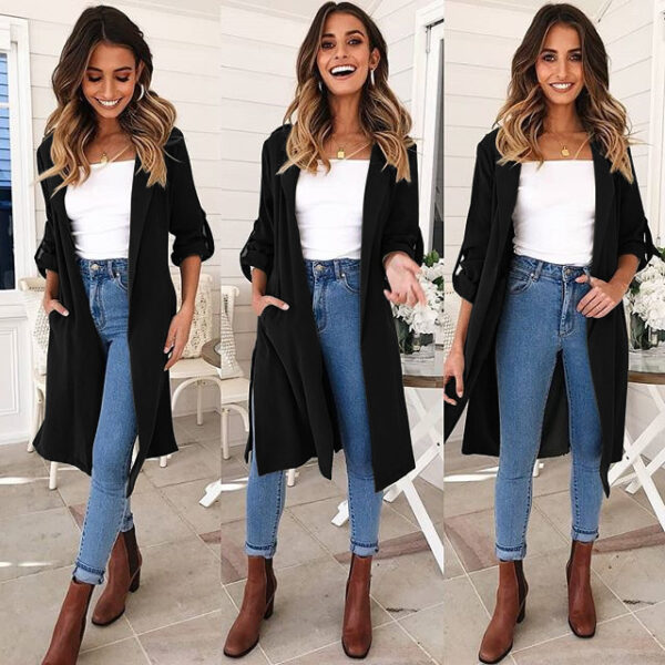 Women's New Fashion Mid Length Hooded Thin Windbreaker Jacket - Image 3