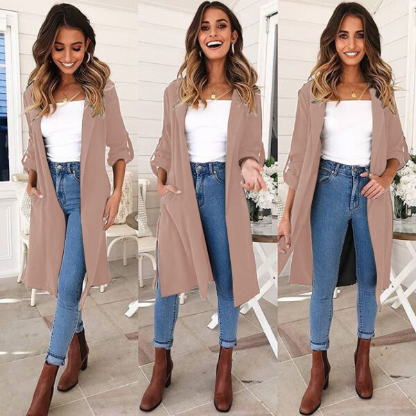 Women's New Fashion Mid Length Hooded Thin Windbreaker Jacket - Image 2