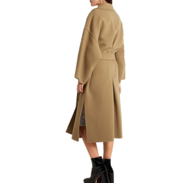 Retro Simple Lapel Lace-Up Slim-Fit Cashmere Coat Long Side Slit Woolen Coat - Image 2