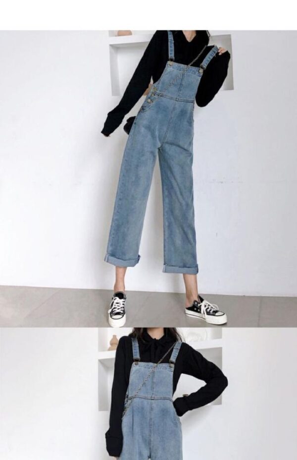 Autumn Student Pants Loose Straight Leg Suspenders Jeans Female High Waist Slim Suspenders - Image 2