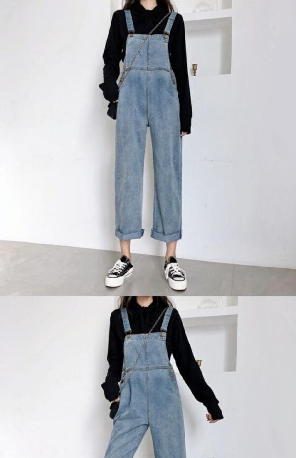 Autumn Student Pants Loose Straight Leg Suspenders Jeans Female High Waist Slim Suspenders - Image 3