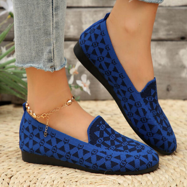 Printed Round Toe Flat Shoes Fashion Casual Hollow Breathable Knitted Shoes Loafers For Women - Image 8