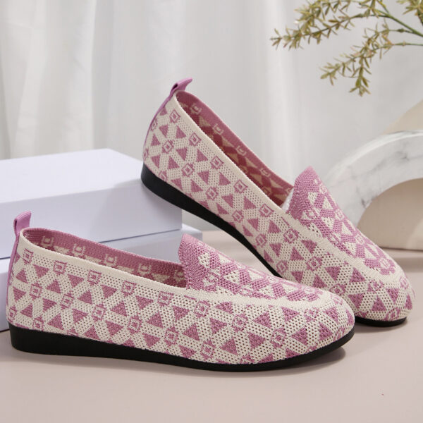 Printed Round Toe Flat Shoes Fashion Casual Hollow Breathable Knitted Shoes Loafers For Women - Image 5