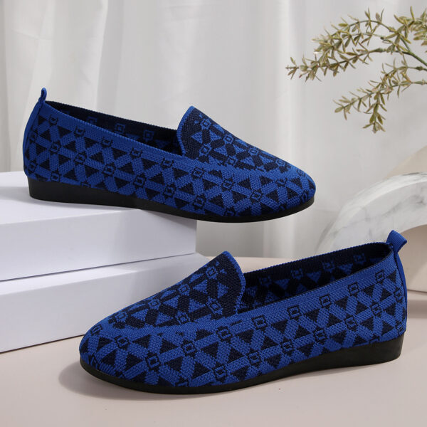 Printed Round Toe Flat Shoes Fashion Casual Hollow Breathable Knitted Shoes Loafers For Women - Image 3