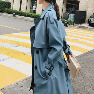 Loose ladies Hong Kong style long coat blue
