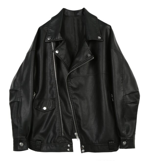 Casual Loose Small Plus Size Black Leather Coat - Image 3