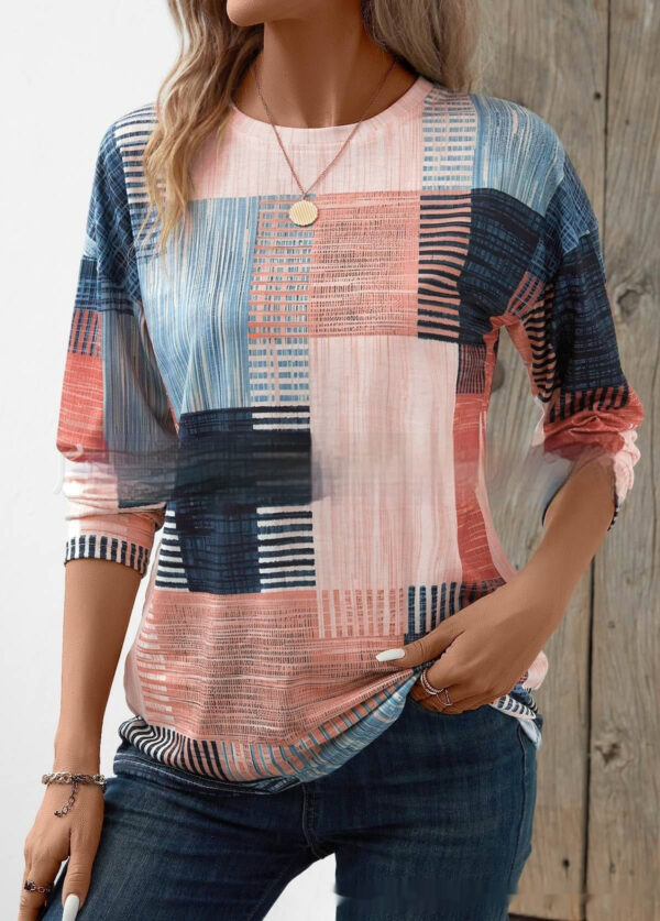Women's Printed Round Neck Long Sleeve Top - Image 5