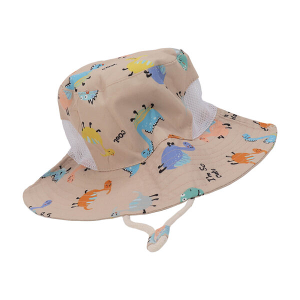 Baby Fisherman Hat Breathable Cartoon Printed Infant Sun Protection Hat with Windproof Rope for 6 Months to 3 Years Old Khaki Dinosaur - Image 4