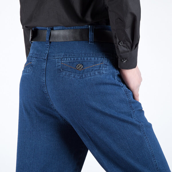 autumn and winter men's jeans waist straight men loose elastic crotch deep in elderly labor four trousers