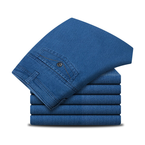 autumn and winter men's jeans waist straight men loose elastic crotch deep in elderly labor four trousers - Image 5