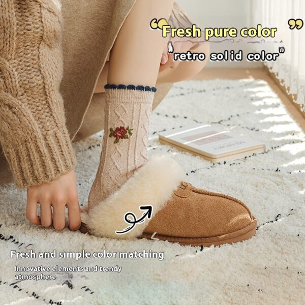 Vintage Small Flower Wool Socks Fleece Lined Padded Warm Keeping Tube Socks - Image 7