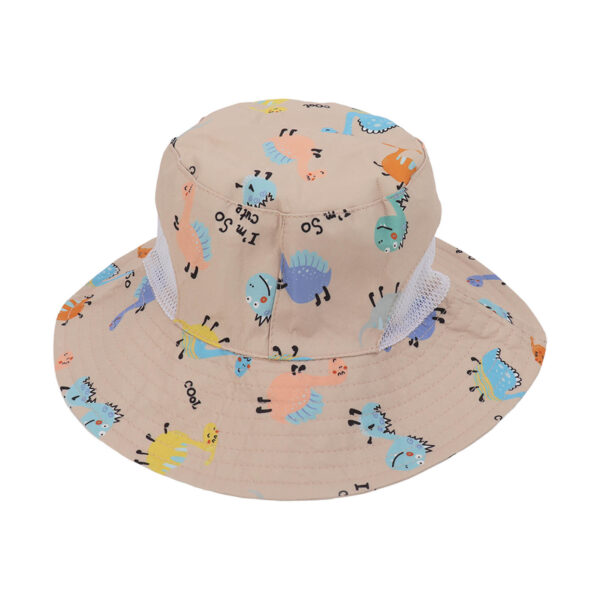 Baby Fisherman Hat Breathable Cartoon Printed Infant Sun Protection Hat with Windproof Rope for 6 Months to 3 Years Old Khaki Dinosaur - Image 10