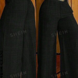 Women's Loose Wide Leg Blue Pants With Metal Chain Decoration For Summer