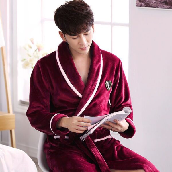 Flannel Thickened Long Section Bathrobe Men - Image 6