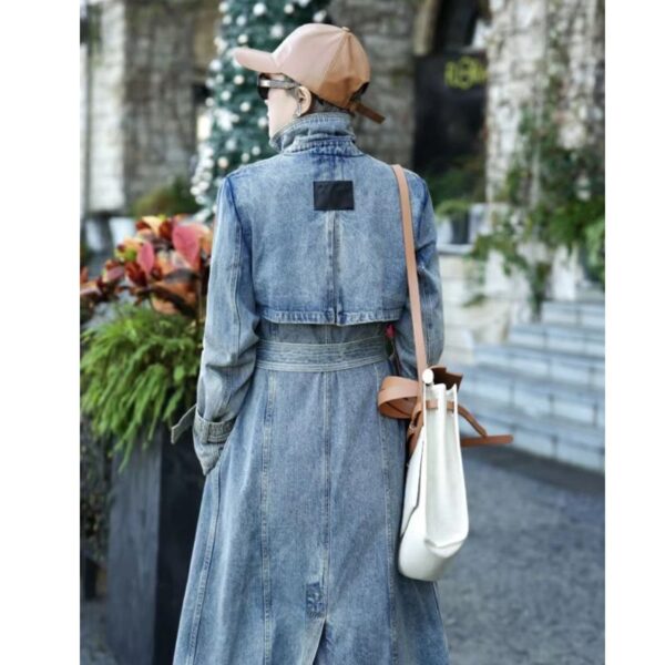 Personality Retro Long Denim Trench Coat - Image 5