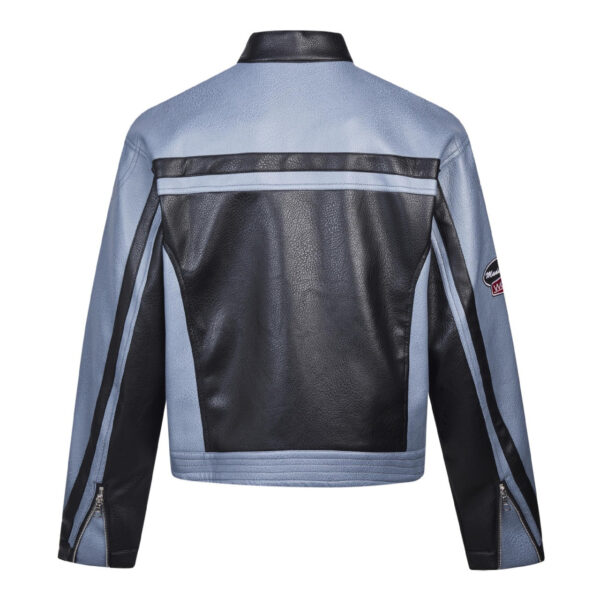 American-style Heavy Stitching Contrast Color PU Leather Motorcycle Clothing Coat Men And Women Fashion - Image 2