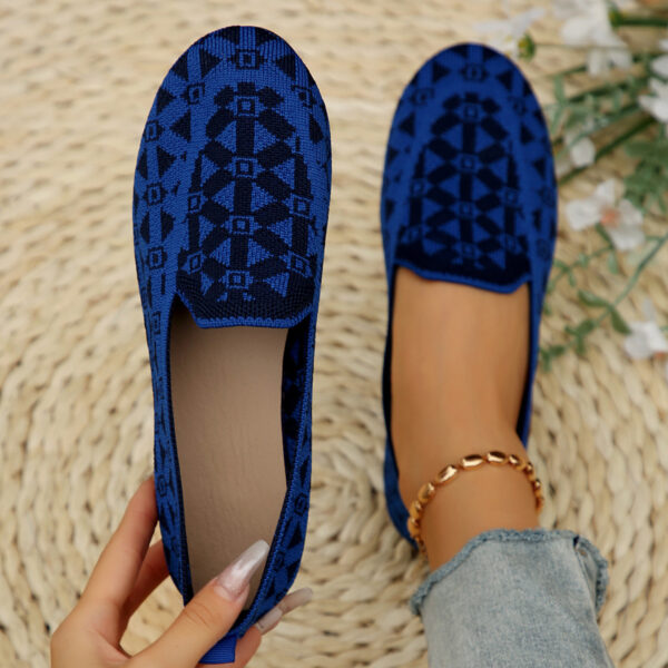 Printed Round Toe Flat Shoes Fashion Casual Hollow Breathable Knitted Shoes Loafers For Women - Image 7