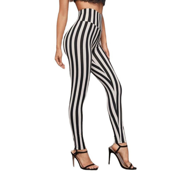Vertical Stripes High Waist Leggings Cropped Skinny Pants - Image 2
