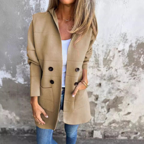 Solid Color Hooded Casual Button Trench Coat - Image 9
