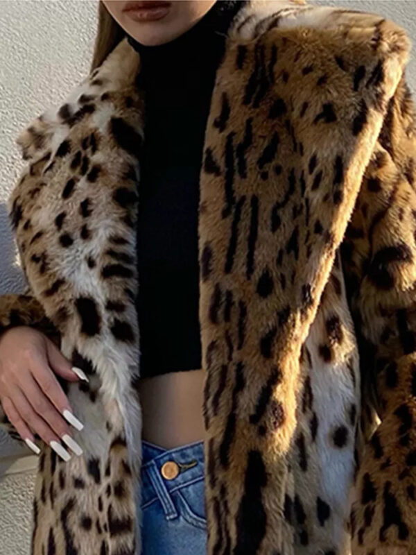 New Leopard Print Faux Fur Coat Women - Image 2