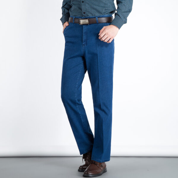 autumn and winter men's jeans waist straight men loose elastic crotch deep in elderly labor four trousers - Image 2
