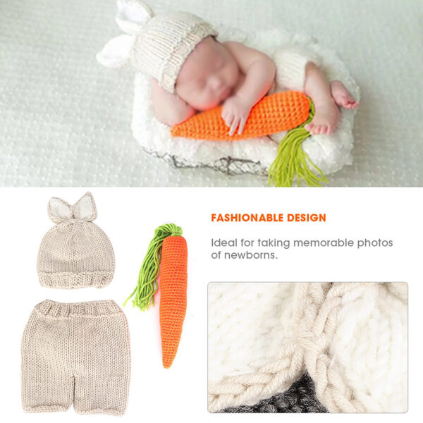 Three piece Infant Photography Props Rabbit Suit for Newborn Baby Photo Clothes - Image 4
