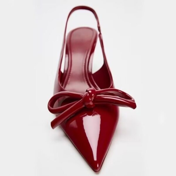 Women's Shoes Red Bowknot Decoration Low-cut Exposed Heel - Image 8