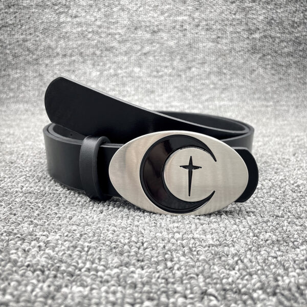 Personalized Distressed Metal Oval Moon Snap Button Decoration Belt - Image 2