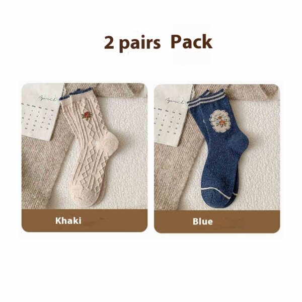 Vintage Small Flower Wool Socks Fleece Lined Padded Warm Keeping Tube Socks - Image 2