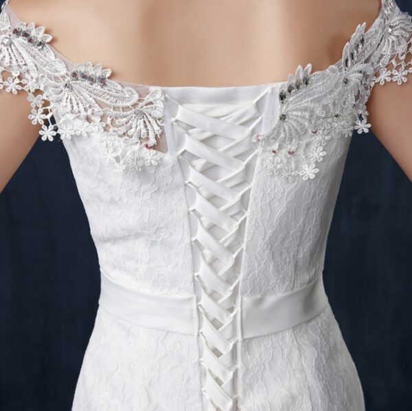 Fishtail wedding bride wedding dress one word shoulder slim slimming small trailing studio wedding dress - Image 4