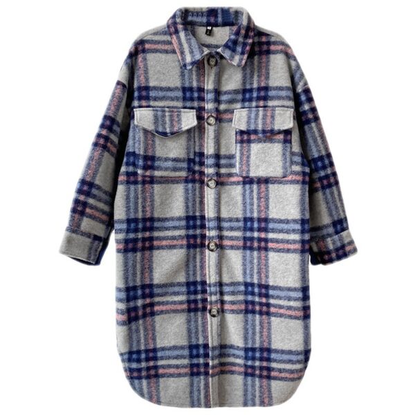 Women's Mid-length Thickened Woolen Check Coat - Image 6