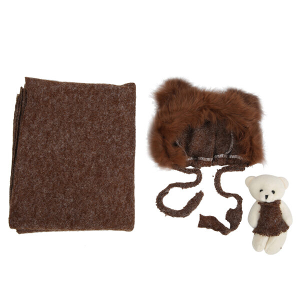 3Pcs Baby Photography Props Hat Blanket Wrap Toy Set Costume Clothes for Newborn InfantCoffee - Image 10